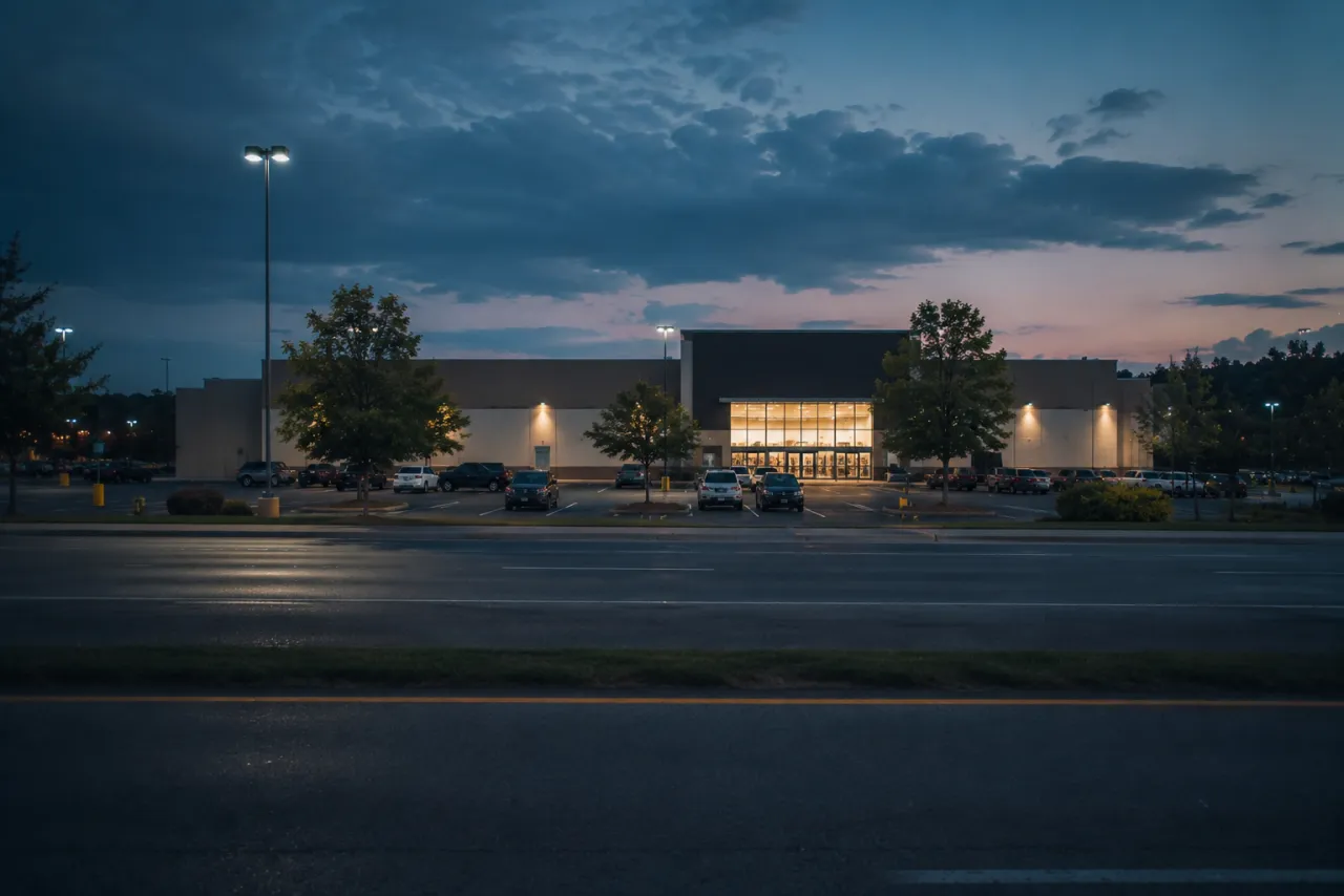 Competitor store exterior at dusk
