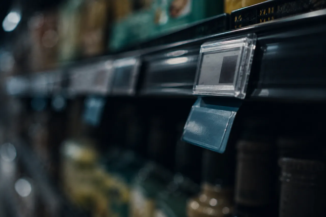 Close-up of shelf price tags